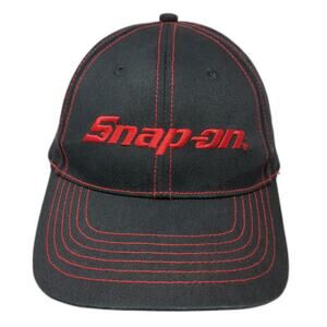 K-Products Snap-on Snapback Black Hat One Size Red Stitching Embroidered Logo